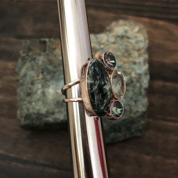 SERAPHINITE LEMON QUARTZ MYSTIC TOPAZ COMBO RING - Picture 4 of 7